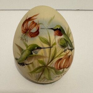 Kathy Seek Decorative Hand Painted Humming Bird Floral Stone Egg Vintage